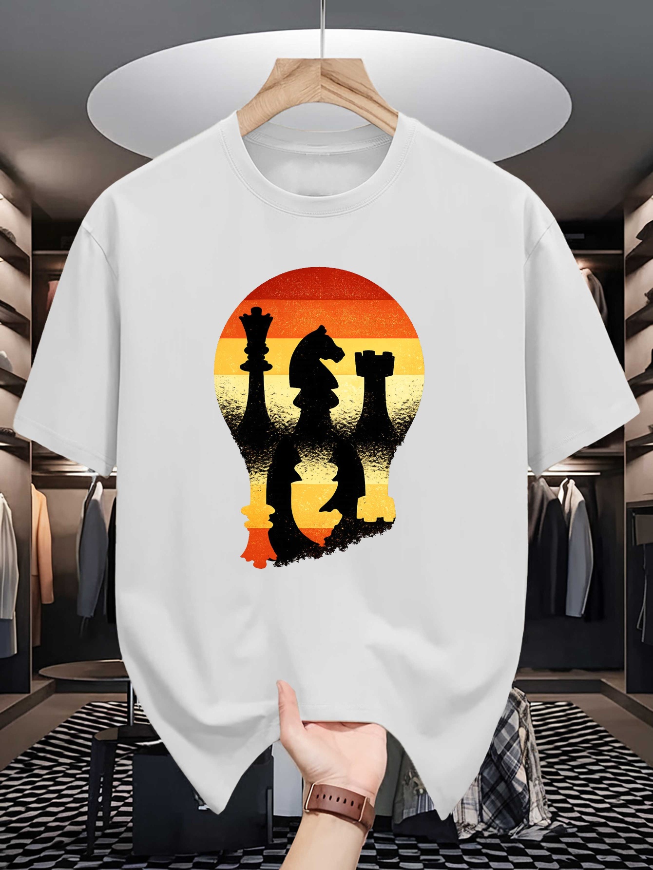 Board Game Vintage - Chess Silhouette Sunset Lightbulb Print Mens