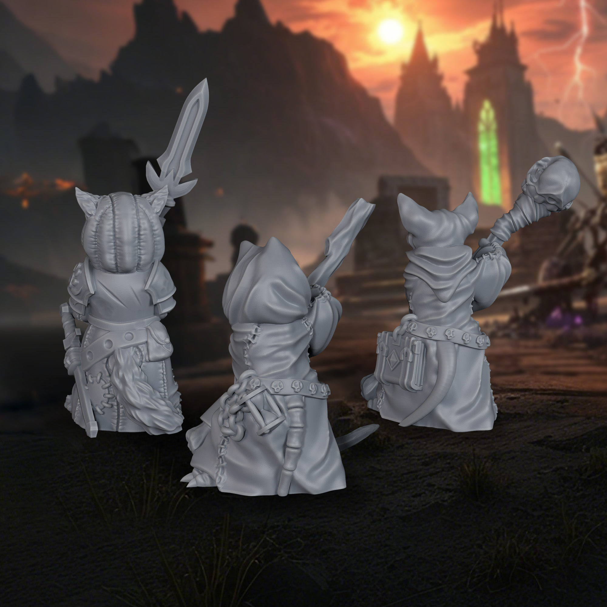 Three Cat Warriors Miniatures  - Board Game Rpg review and price